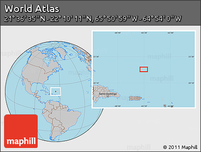 Gray Location Map of the Area around 21° 53' 23" N, 65° 22' 30" W