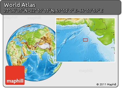 Physical Location Map of the Area around 21° 53' 23" N, 66° 22' 30" E