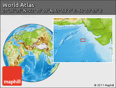 Physical Location Map of the Area around 21° 53' 23" N, 66° 22' 30" E