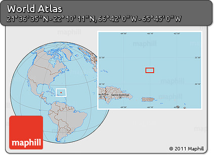 Gray Location Map of the Area around 21° 53' 23" N, 66° 13' 29" W