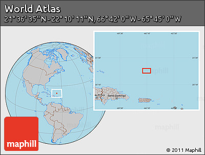 Gray Location Map of the Area around 21° 53' 23" N, 66° 13' 29" W