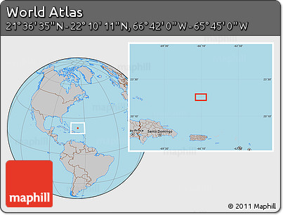Gray Location Map of the Area around 21° 53' 23" N, 66° 13' 29" W
