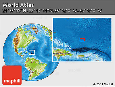 Physical Location Map of the Area around 21° 53' 23" N, 66° 13' 29" W