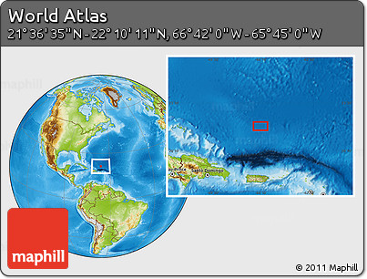 Physical Location Map of the Area around 21° 53' 23" N, 66° 13' 29" W