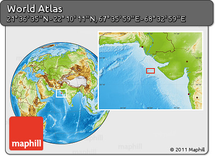 Physical Location Map of the Area around 21° 53' 23" N, 68° 4' 29" E