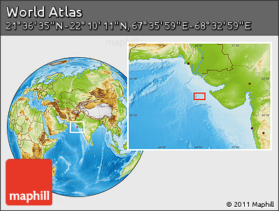 Physical Location Map of the Area around 21° 53' 23" N, 68° 4' 29" E