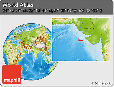 Physical Location Map of the Area around 21° 53' 23" N, 68° 4' 29" E