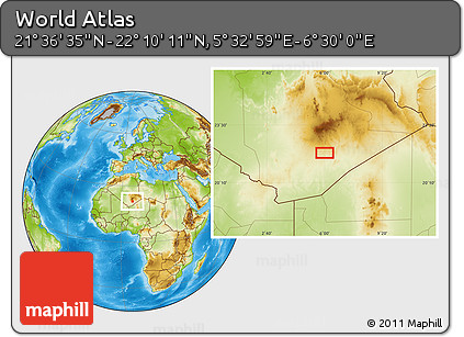 Physical Location Map of the Area around 21° 53' 23" N, 6° 1' 30" E