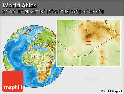 Physical Location Map of the Area around 21° 53' 23" N, 6° 1' 30" E
