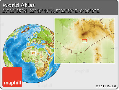 Physical Location Map of the Area around 21° 53' 23" N, 6° 1' 30" E