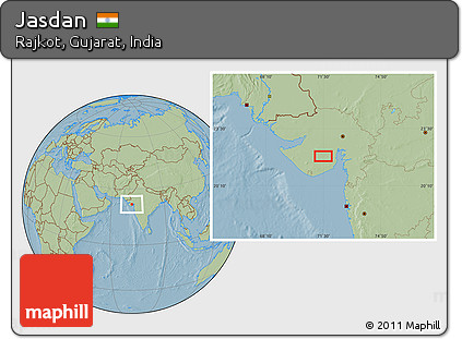 Savanna Style Location Map of Jasdan, hill shading