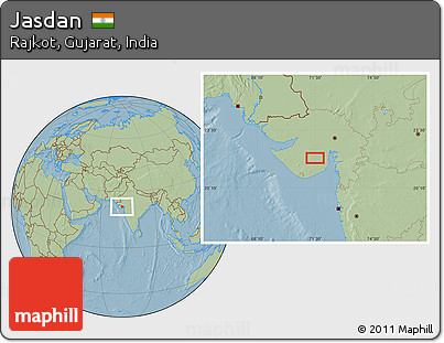 Savanna Style Location Map of Jasdan, hill shading