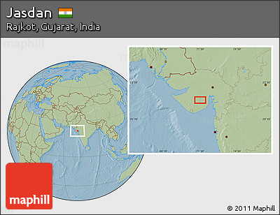 Savanna Style Location Map of Jasdan, hill shading