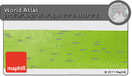 Physical Panoramic Map of the Area around 21° 53' 23" N, 71° 28' 29" E
