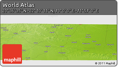 Physical Panoramic Map of the Area around 21° 53' 23" N, 71° 28' 29" E