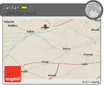 Shaded Relief Panoramic Map of Jasdan