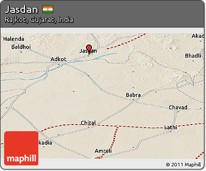 Shaded Relief Panoramic Map of Jasdan