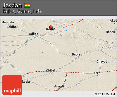 Shaded Relief Panoramic Map of Jasdan