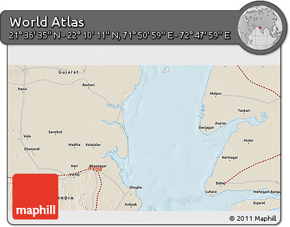 Shaded Relief 3D Map of the Area around 21° 53' 23" N, 72° 19' 29" E