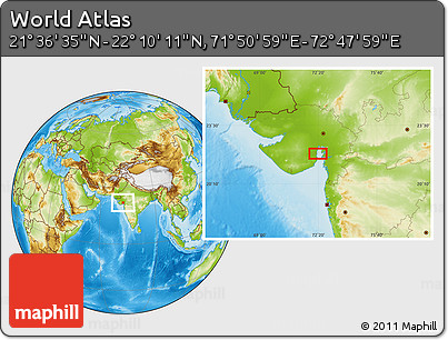 Physical Location Map of the Area around 21° 53' 23" N, 72° 19' 29" E