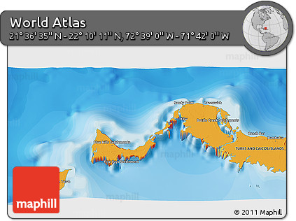 Political 3D Map of the Area around 21° 53' 23" N, 72° 10' 30" W