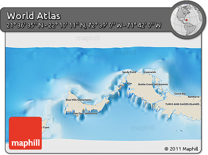 Shaded Relief 3D Map of the Area around 21° 53' 23" N, 72° 10' 30" W