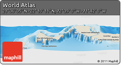 Shaded Relief Panoramic Map of the Area around 21° 53' 23" N, 72° 10' 30" W