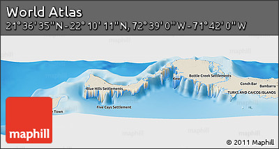 Shaded Relief Panoramic Map of the Area around 21° 53' 23" N, 72° 10' 30" W