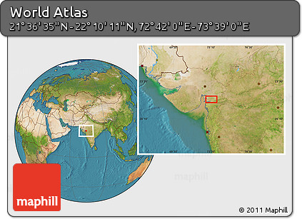Satellite Location Map of the Area around 21° 53' 23" N, 73° 10' 30" E