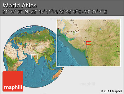 Satellite Location Map of the Area around 21° 53' 23" N, 73° 10' 30" E
