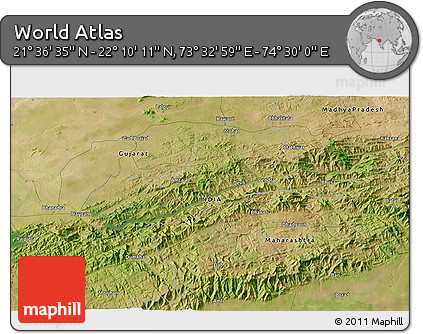 Satellite 3D Map of the Area around 21° 53' 23" N, 74° 1' 30" E