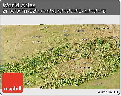 Satellite 3D Map of the Area around 21° 53' 23" N, 74° 1' 30" E