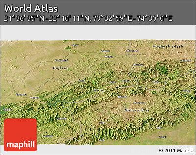 Satellite 3D Map of the Area around 21° 53' 23" N, 74° 1' 30" E
