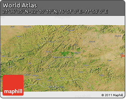 Satellite 3D Map of the Area around 21° 53' 23" N, 77° 25' 30" E