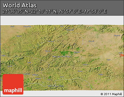 Satellite 3D Map of the Area around 21° 53' 23" N, 77° 25' 30" E