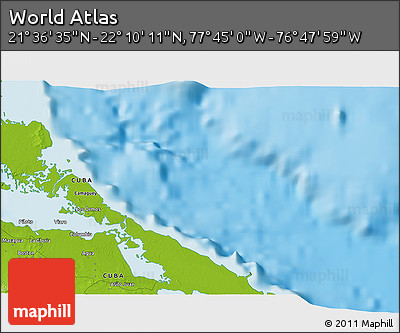 Physical 3D Map of the Area around 21° 53' 23" N, 77° 16' 30" W