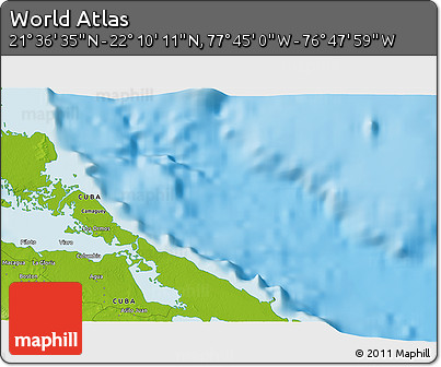 Physical 3D Map of the Area around 21° 53' 23" N, 77° 16' 30" W