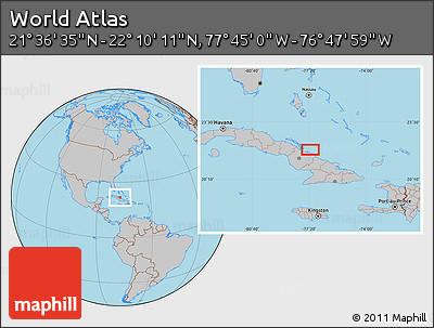 Gray Location Map of the Area around 21° 53' 23" N, 77° 16' 30" W