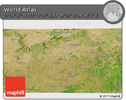 Satellite 3D Map of the Area around 21° 53' 23" N, 78° 16' 30" E