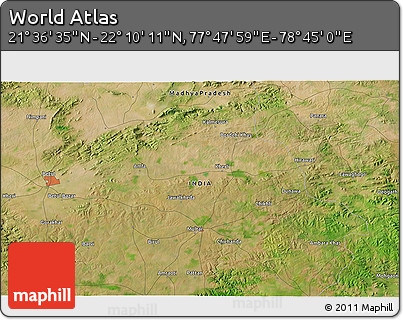 Satellite 3D Map of the Area around 21° 53' 23" N, 78° 16' 30" E