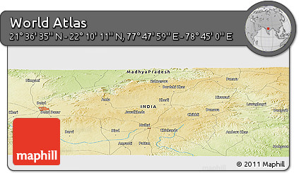 Physical Panoramic Map of the Area around 21° 53' 23" N, 78° 16' 30" E