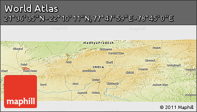 Physical Panoramic Map of the Area around 21° 53' 23" N, 78° 16' 30" E