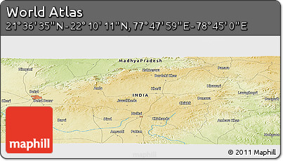 Physical Panoramic Map of the Area around 21° 53' 23" N, 78° 16' 30" E