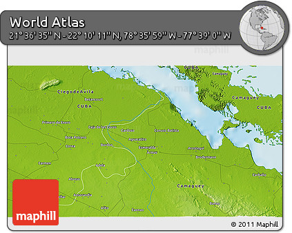 Physical 3D Map of the Area around 21° 53' 23" N, 78° 7' 30" W
