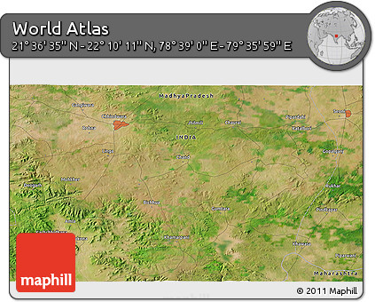 Satellite 3D Map of the Area around 21° 53' 23" N, 79° 7' 30" E