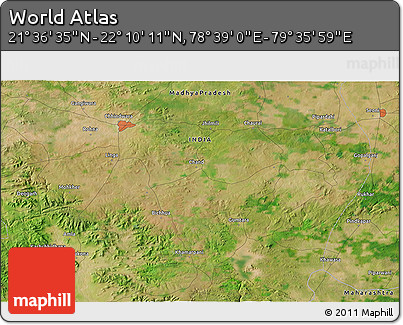 Satellite 3D Map of the Area around 21° 53' 23" N, 79° 7' 30" E