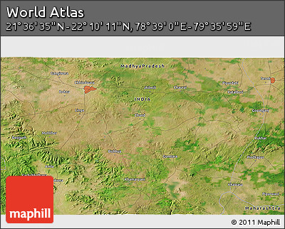 Satellite 3D Map of the Area around 21° 53' 23" N, 79° 7' 30" E