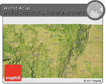 Satellite 3D Map of the Area around 21° 53' 23" N, 80° 49' 29" E