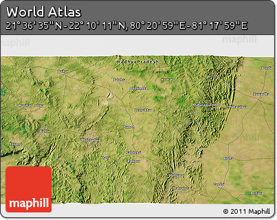 Satellite 3D Map of the Area around 21° 53' 23" N, 80° 49' 29" E