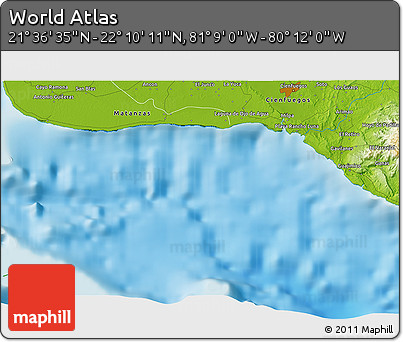 Physical 3D Map of the Area around 21° 53' 23" N, 80° 40' 30" W